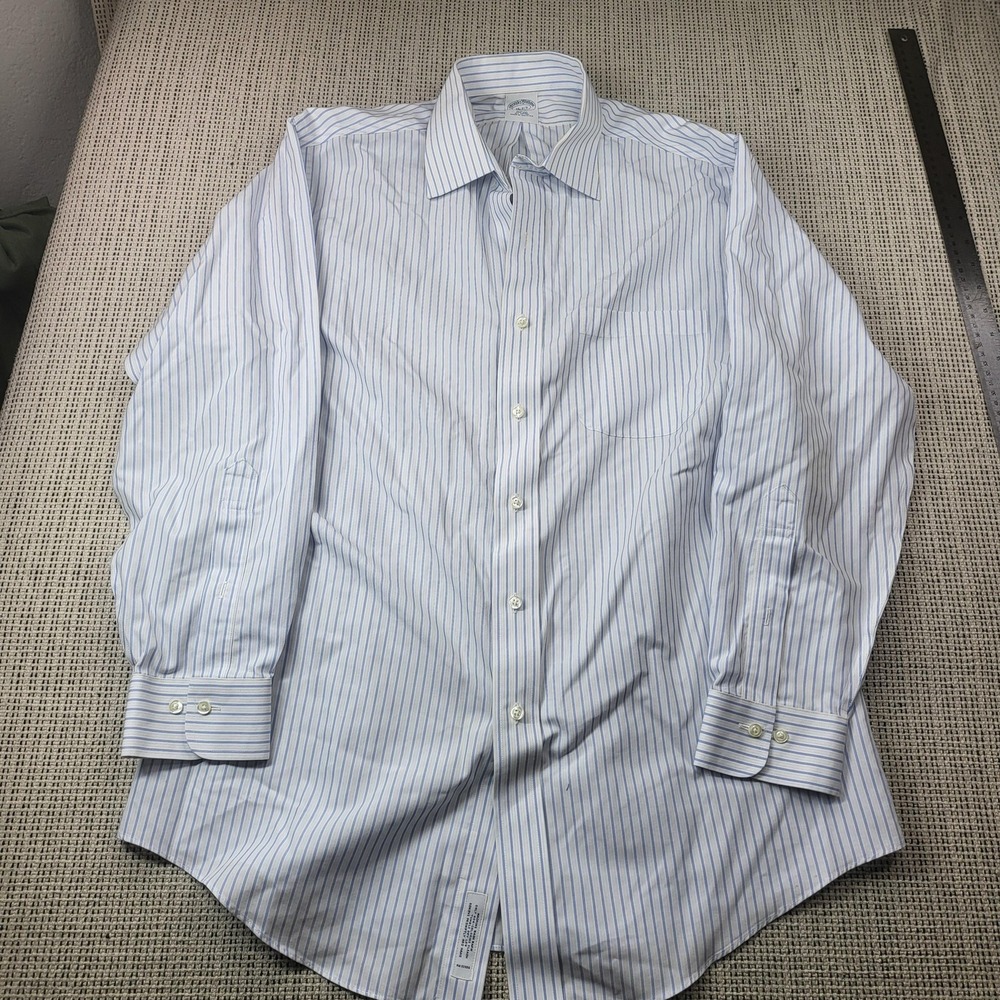 Brooks Brothers Dress Shirt Mens 16.5 White Stripe Slim Fit Non Iron 346
